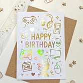 Gamer Birthday Card with Gold Holographic Foil - Greeting Card